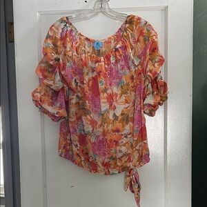 CeCe Floral Blouse - Orange and Pink